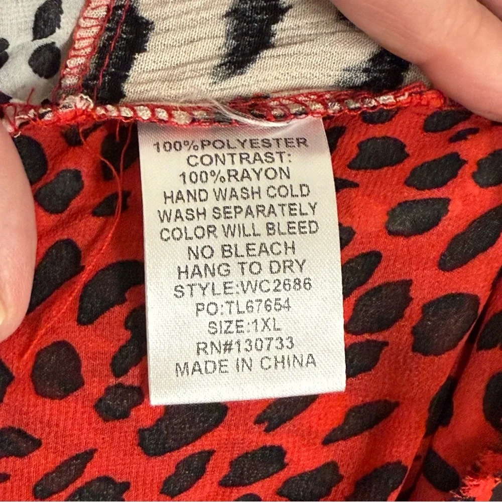 Umgee USA 1XL Leopard Print Colorblock Shirt Dress Red Tan Black White Boho - Picture 7 of 8